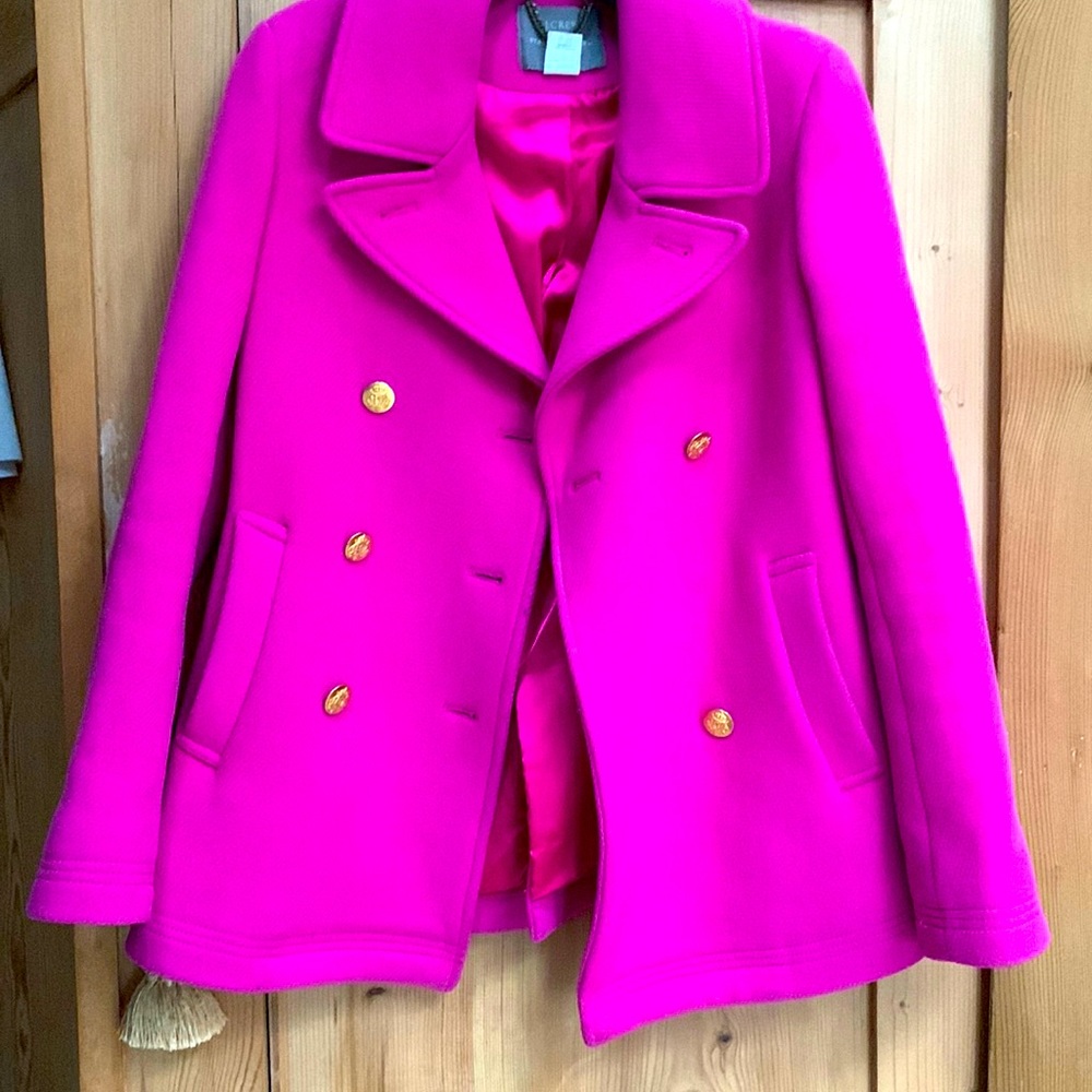 J.Crew 💕 Barbie Hot Pink Stadium Spring Short Double Breasted Fuchsia Pea Coat